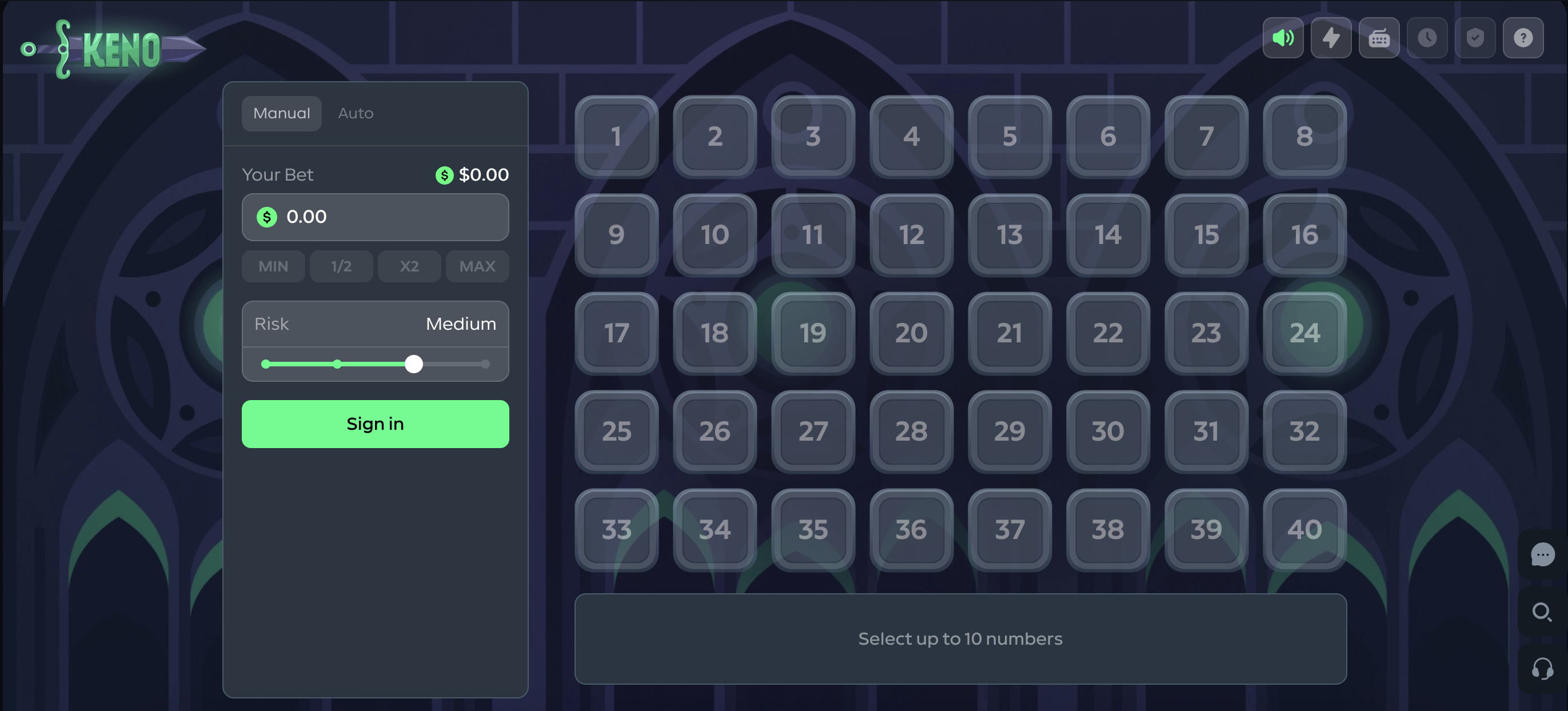 Gamdom Keno number picker