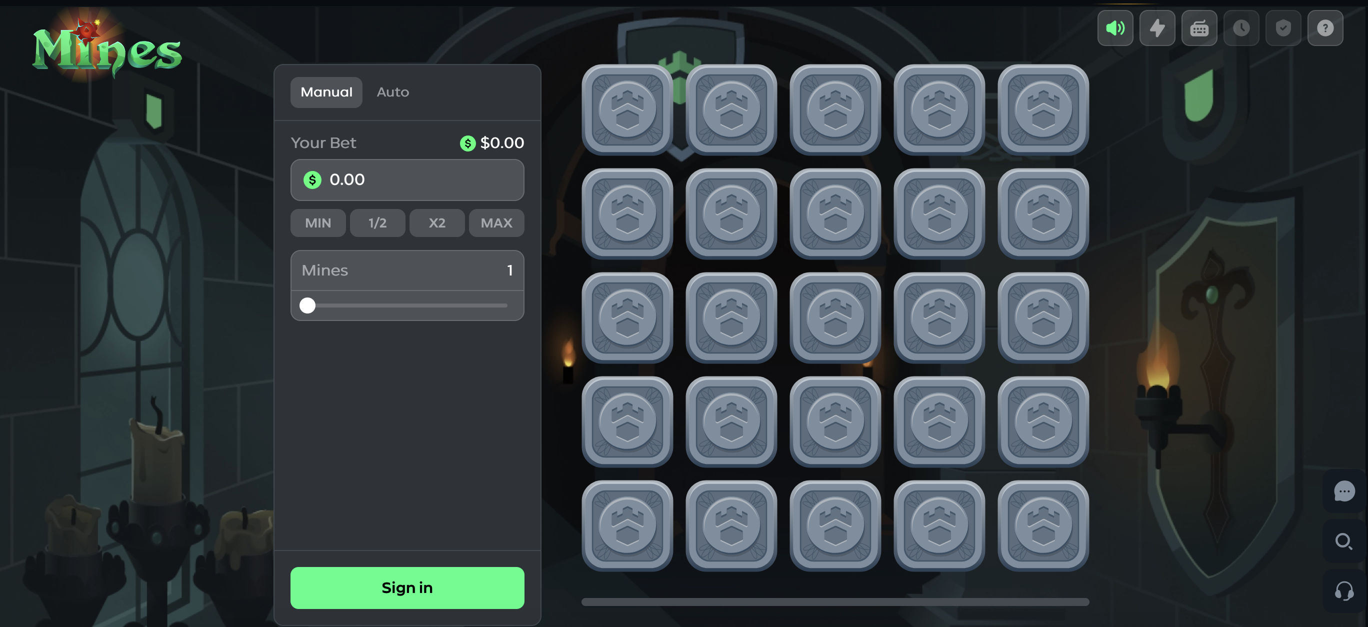 Gamdom Mines game with 5x5 grid