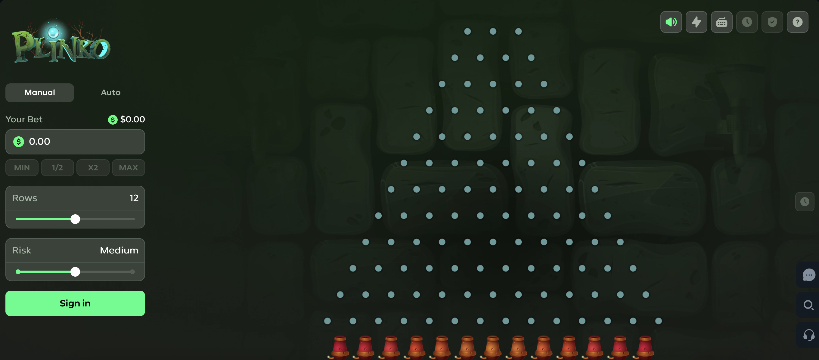 Gamdom Plinko game with 12-row board